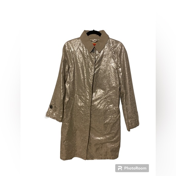 Isaac Mizrahi Silver Metallic Trench Coat - Size Small - Picture 4 of 15